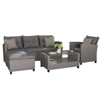 Living room, outdoor, terrace furniture set, 4-piece dialogue set Wicker rattan modular sofa with seat cushio